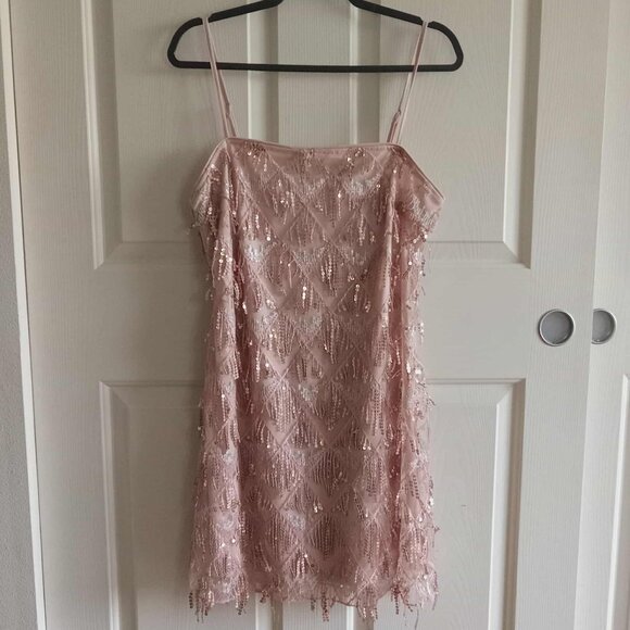 Cider Square Neck Sequins and Tassles Mini Dress - Picture 2 of 8